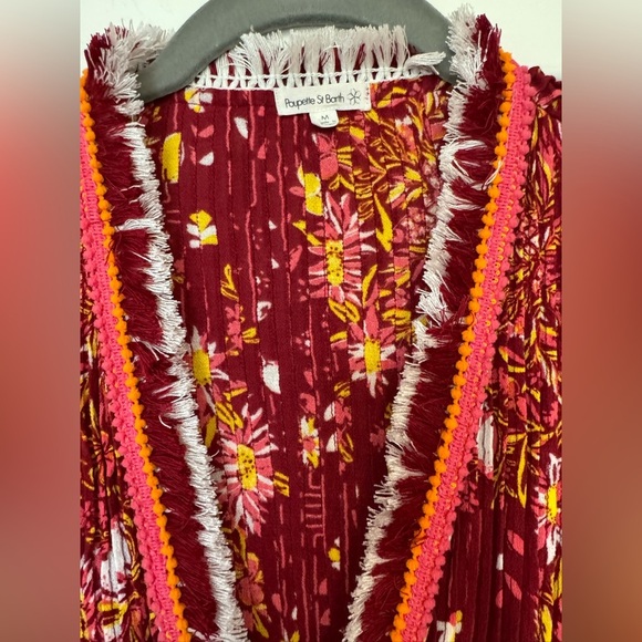 Poupette St Barth Ola Mini Dress Flowy Summer Long Sleeve Deep V - Picture 2 of 9